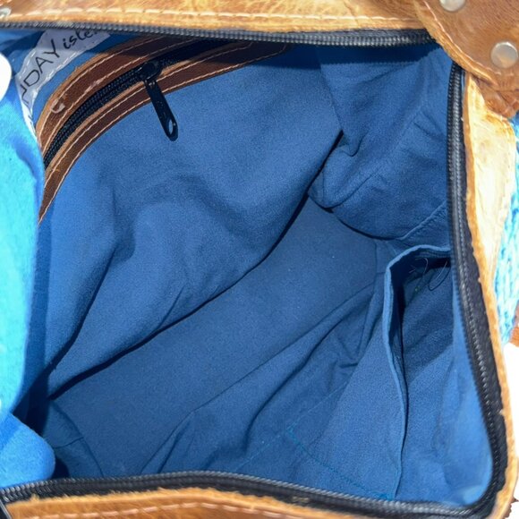 SUNDAY ISLE Multicolor Wool & Brown Leather Women's Satchel Shoulder Backpack - Picture 7 of 12